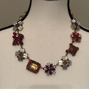 Vintage Bohemian Czech-Style Multicolor Crystal Rhinestone Statement Necklace